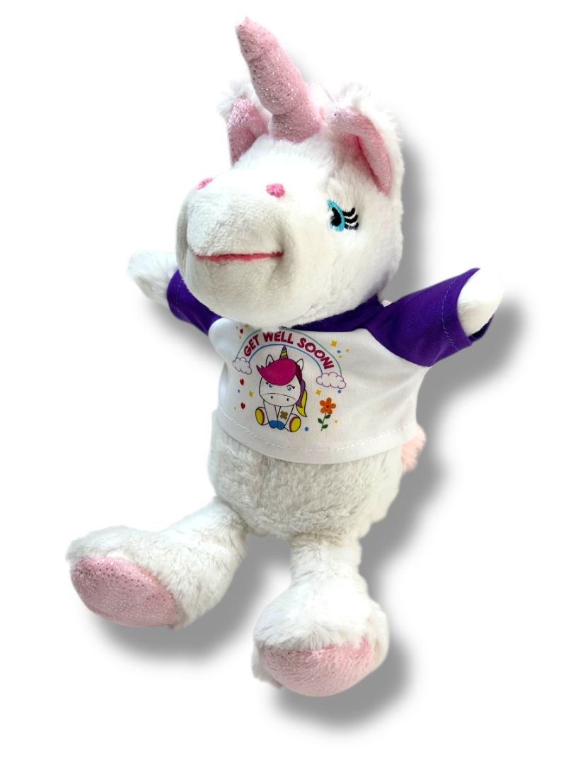 Plushology "Get Well Soon" Plush Unicorn Soft White Pink 13"