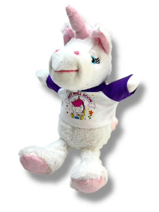 Plushology "Get Well Soon" Plush Unicorn Soft White Pink 13"