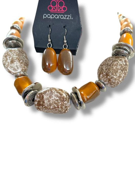 New Paparazzi In Good Glaze 20" Necklace and 1.75" Drop Pierced Earring Set