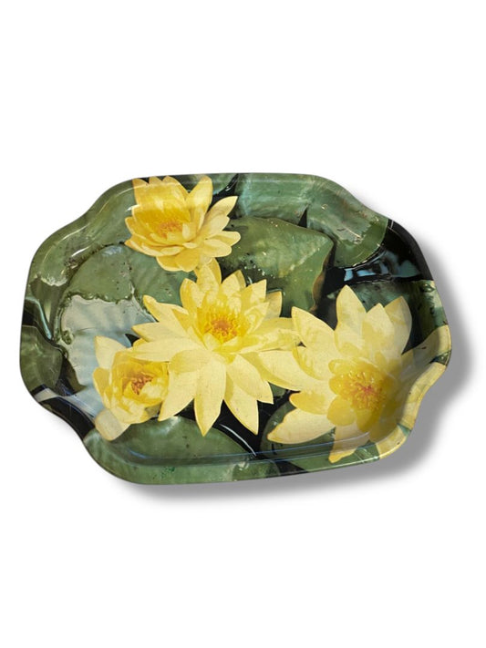 Vintage Elite Trinket Bar Tray Made in England Yellow Water Lily 7.5" x 6"