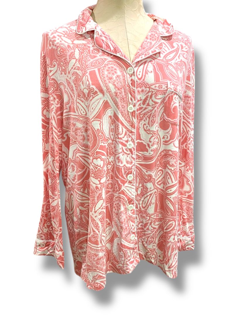 Size XL Soma Pink PJ Top Shirt Button Up Pink White Womens