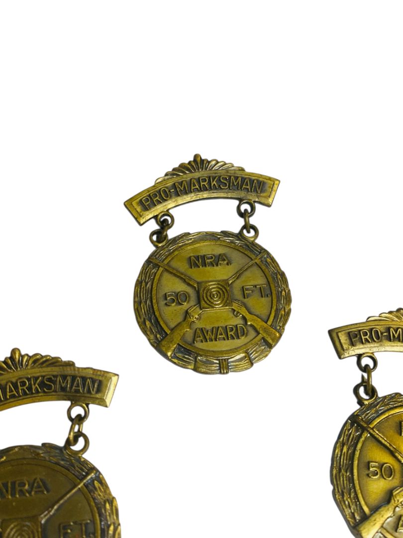 Vintage NRA Pro-Marksman 50ft Award Badge Medal 1.9" Pin Set of 3 Blackinton