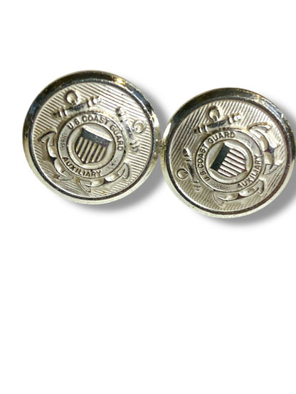 Set of 2 US Coast Guard Auxillary Silvertone Screwback Cap Button Pin Vintage .5"