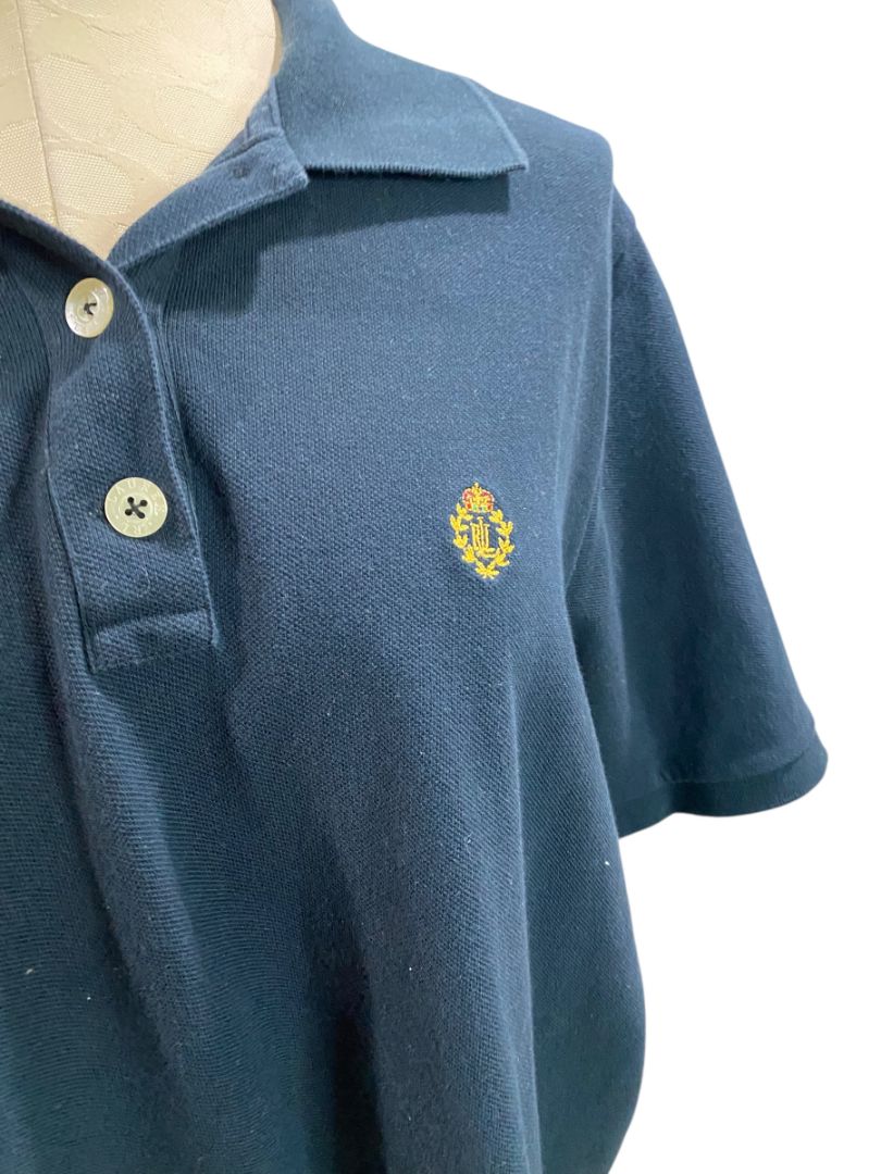 Size 1X Lauren Ralph Lauren Womens Navy Blue Polo Shirt Cotton
