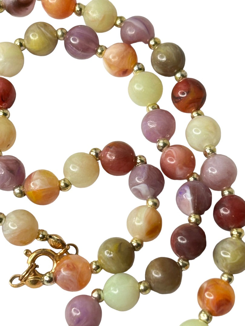 Acrylic Beaded 18" Necklace Multicolor Goldtone Spacers Lightweight