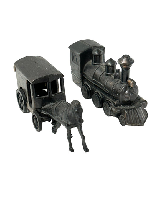 Set of 2 Diecast Pencil Sharpeners Train Locomotive Horse Drawn Carriage