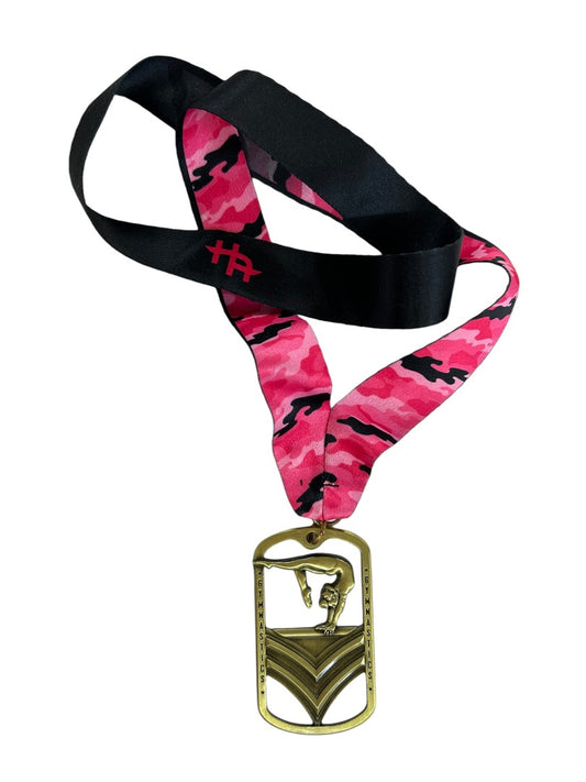 Gymnastics Medal Medallioo on Pink Camo Necklace Balance Beam Hasty Awards