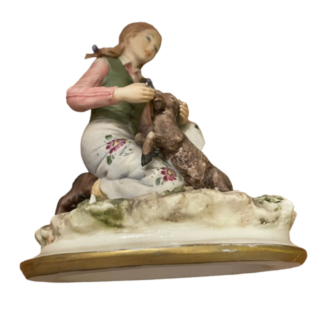 1977 Capodimonte Sandro Maggioni Girl Feeding Goat Figurine 6.5"