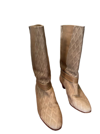 7.5 Cesare Piccini Tan Rustic Diamond Pattern Almond Toe Boots Leather