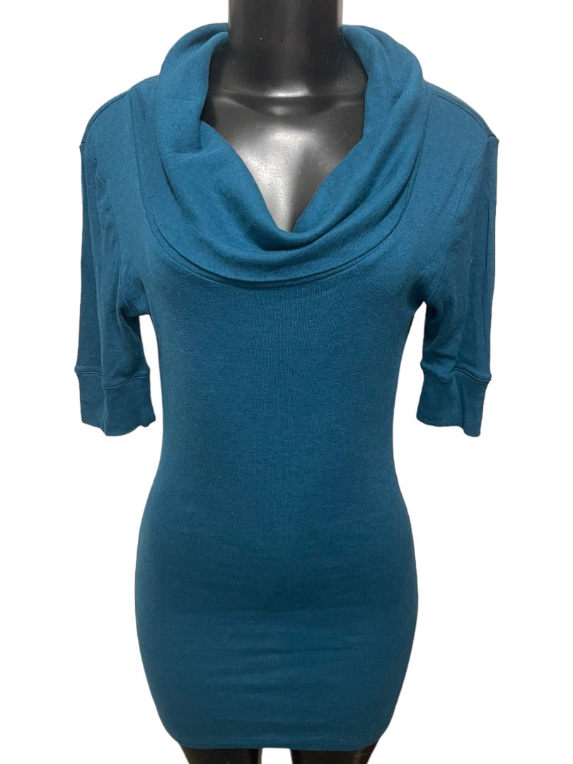 Medium Express Sexy Basic Half Sleeve TunicTop Cowl Neck Top Teal Soft Jersey Knit