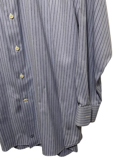 17.5 (32/33) David Donahue Mens Button Up Blue Stripe Dress Shirt 100% Cotton