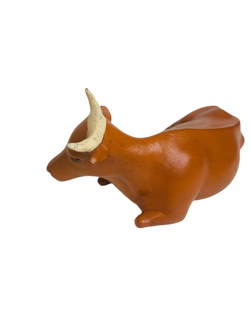 Handpainted Ceramic 1980s Nativity Figurine Cattle Cow Brown 7"l x 3"h
