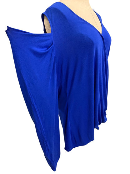 3X Venus Womens Cold Shoulder Faux Wrap Royal Blue Shirt Soft Knit