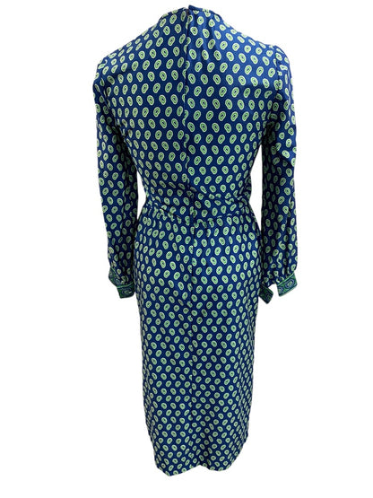 Small 1970s Mod Dress Go Go Blue Green Vintage Midi Mid Calf Union Label
