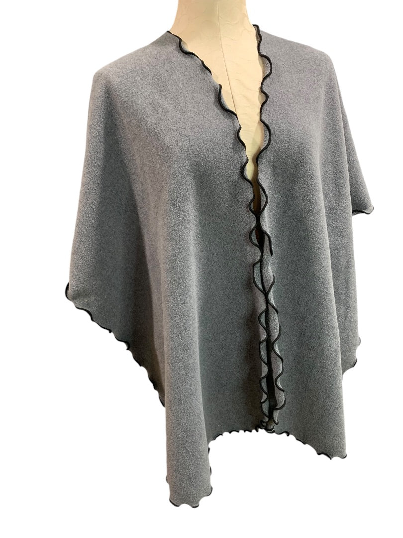 One Size Womens Gray Fleece Wrap Shawl Scarf Set Lettuce Edge Contrast