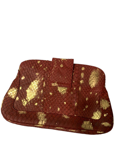 Vintage Ashneil Red Gold Embossed Snakeskin Clutch Handbag Jewels