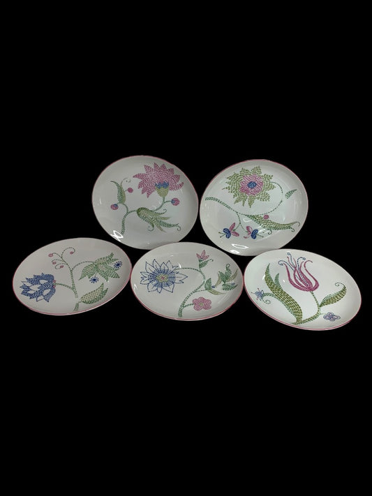 Taste Setters Set of 5 Cross Stitch Salad Plates 7.5 Inch Vintage