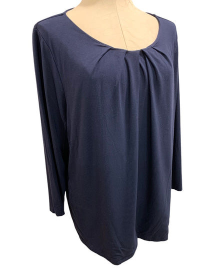 XL Talbots Womens Navy Blue Pullover Shirt Pleated Scoop Neck