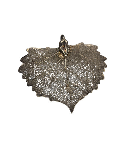 Silver Dipped Natural Cottonwood Leaf Pendant 2.5" x 2"