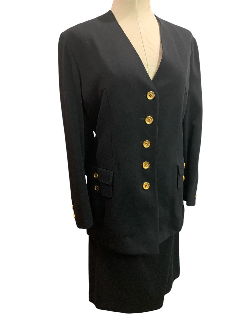 Size 46 (US 14) Sonia Rykiel France Womens Black Skirt Suit 1990s