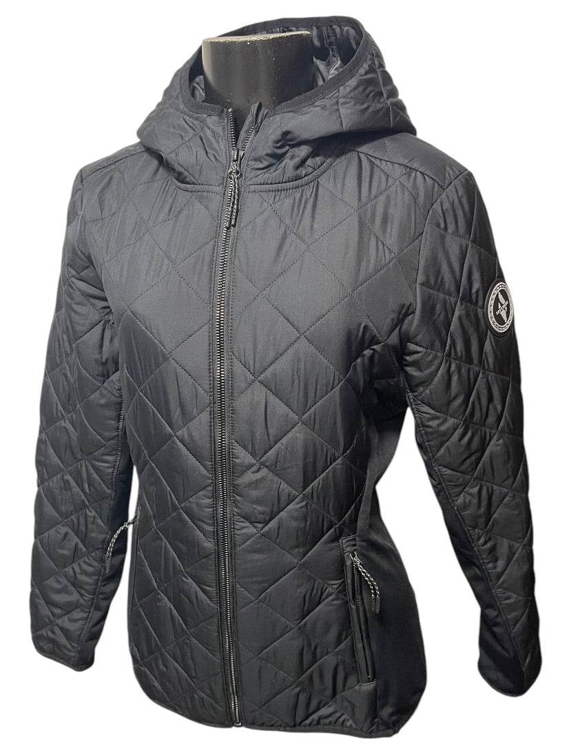 Medium Skechers Light Quilted Womens Hooded Zip Jacket Black