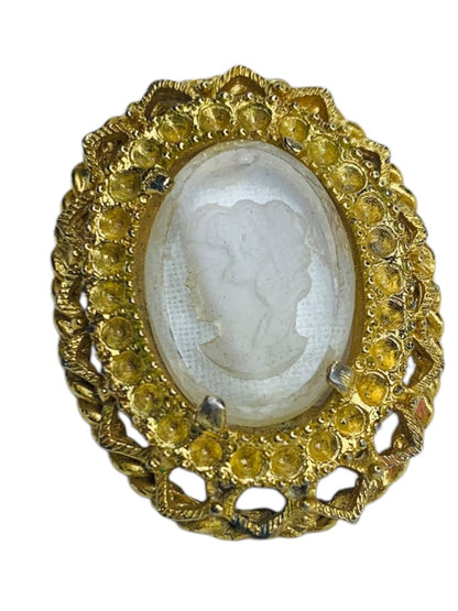 Salvage Clear Acrylic Cameo Goldtone Jewelry Piece Crafting