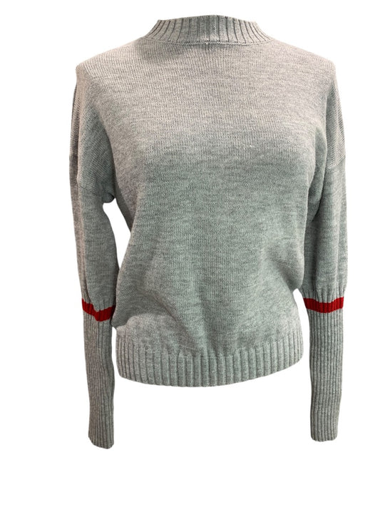 Small Gray Womens Sweater Fitted Forearm Stripe