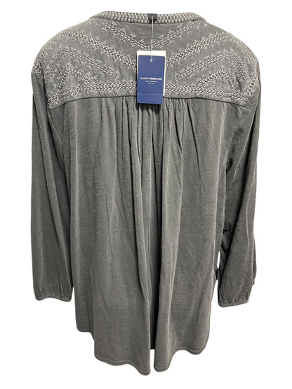 3X Lucky Brand 3/4 Sleeve Embroidered Womens Top Gray NWT