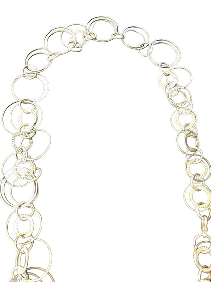 Silvertone Interlocking Circles Statement 34 Inch Necklace Overhead No Clasp Lightweight