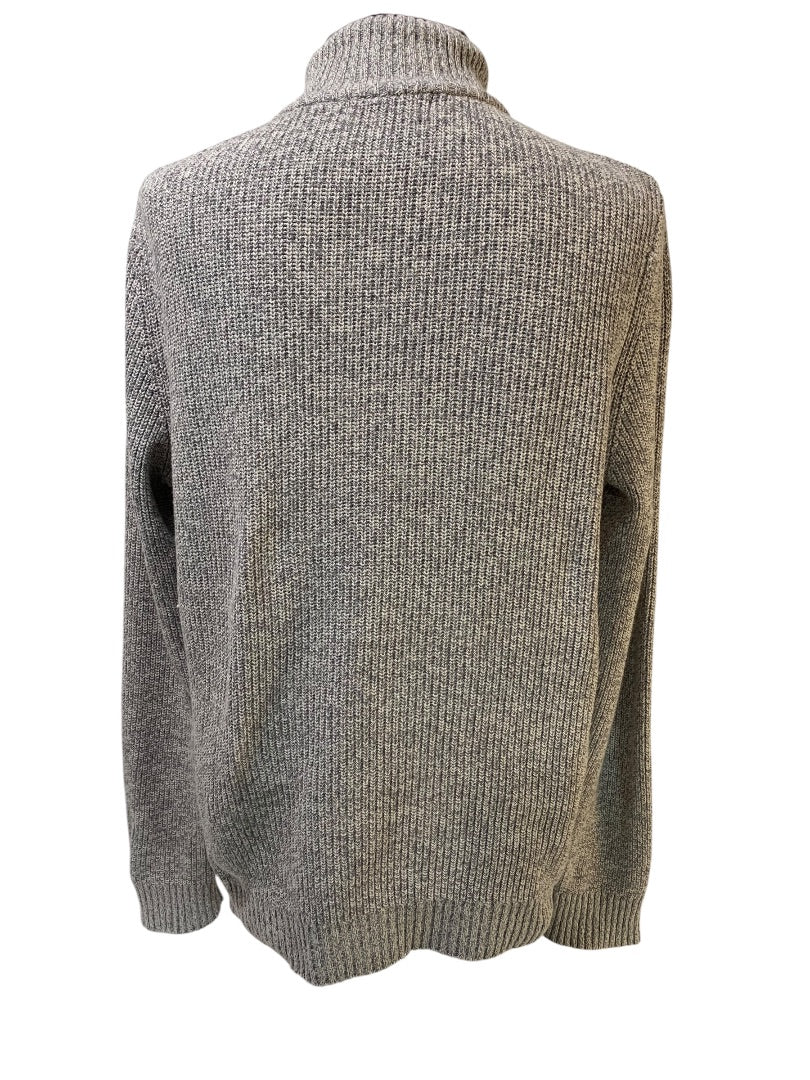 Medium G.H. Bass Mens Marled Knit Henley Sweater Gray White