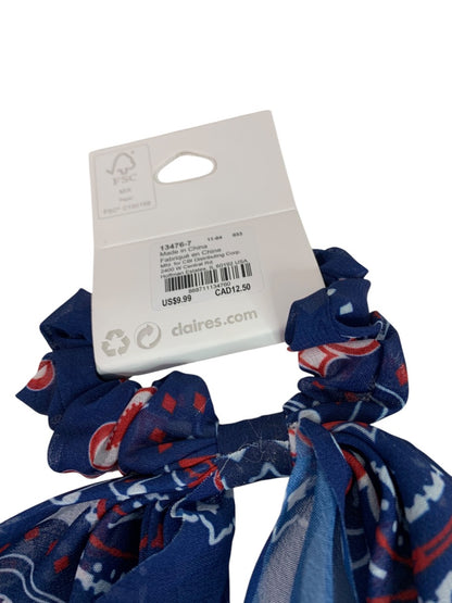 Claires New Hair Elastics Sheer Fabric Cover Train Tail Paisley Navy Blue