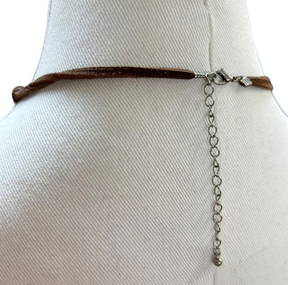 Cord and Metal Southwestern Style Necklace 15.5-18 Inch Silvertone Lobster Clasp