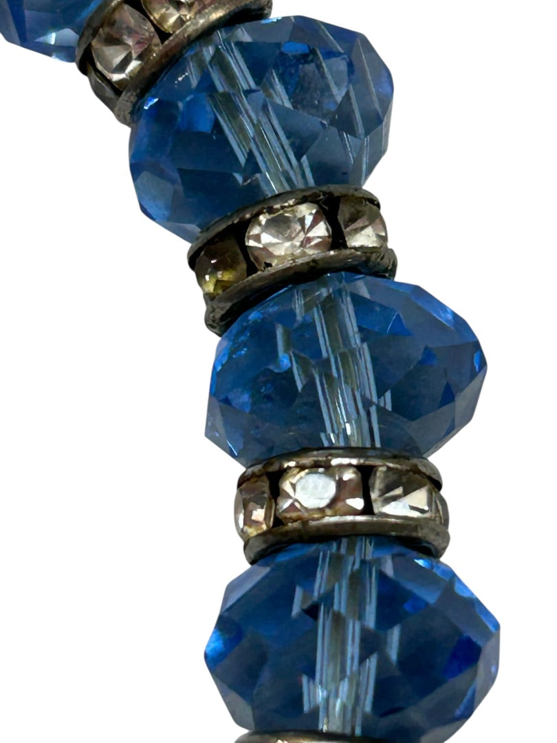 Stretchy Blue Faceted Silvertone Bracelet Sparkly Spacers