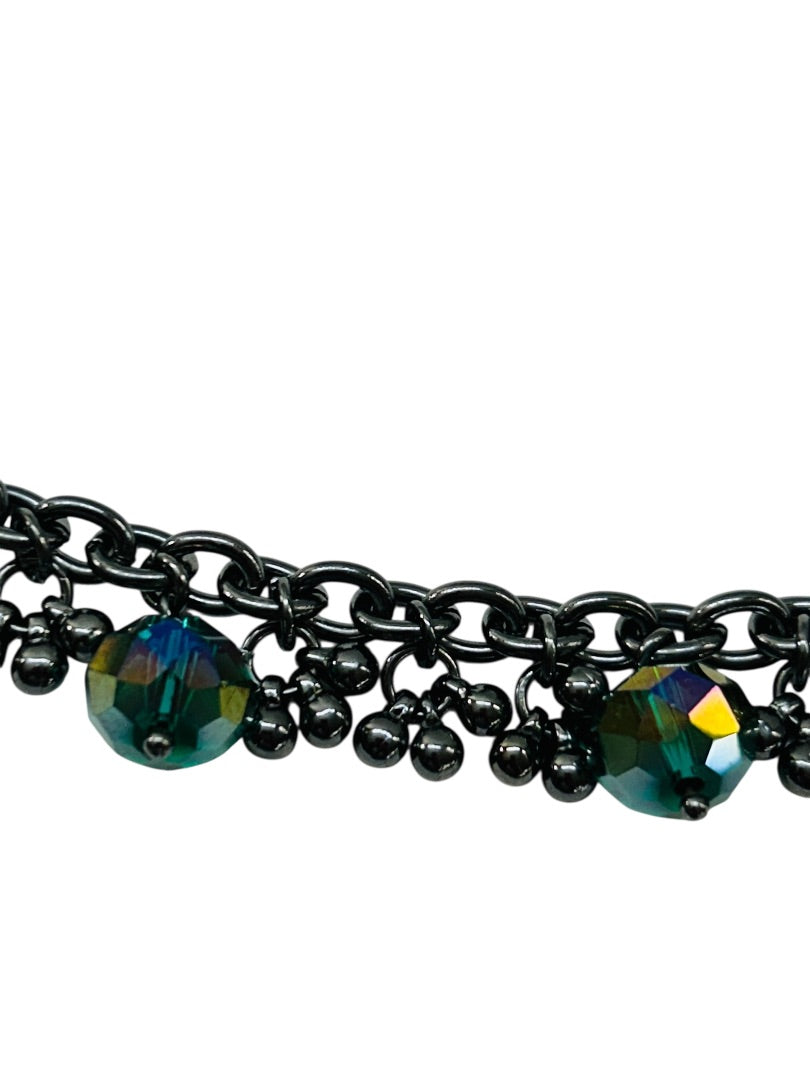 Coldwater Creek Pewter Color Dangle Teal Crystal Beads 7-8.5 Inch