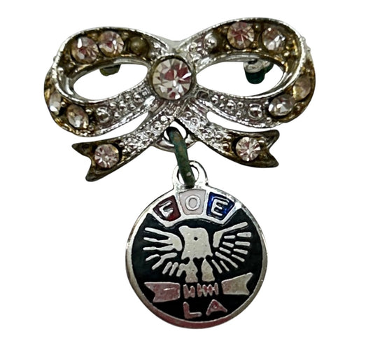 Silvertone Fraternal Order of the Eagle LA Pin Brooch Bow 1 Inch