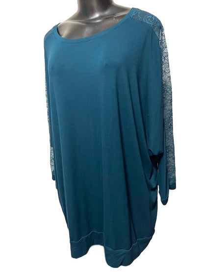 3X Torrid Super Soft Knits Womens Pullover Shirt Lace Sleeve Detail Teal