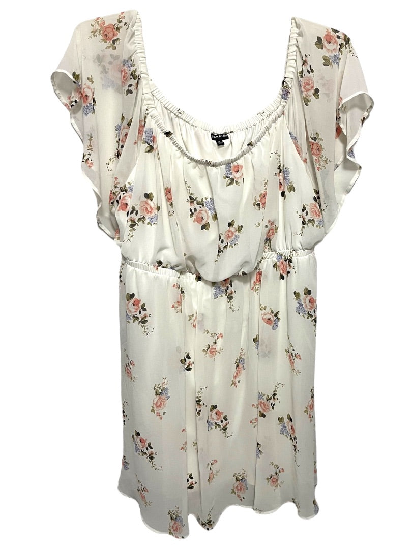 3X Torrid Lined Floral Flutter Sleeve Dress Blouson Style Off Shoulder
