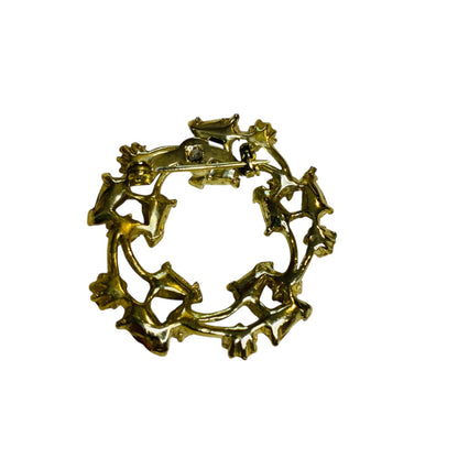 Vintage Goldtone Wreath Brooch Pin Orange Clear 1.5 Inch