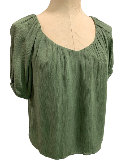 XSP Loft Petites Womens Green Scoop Neck Pullover Lined Short Sleeve Shirt Blouse