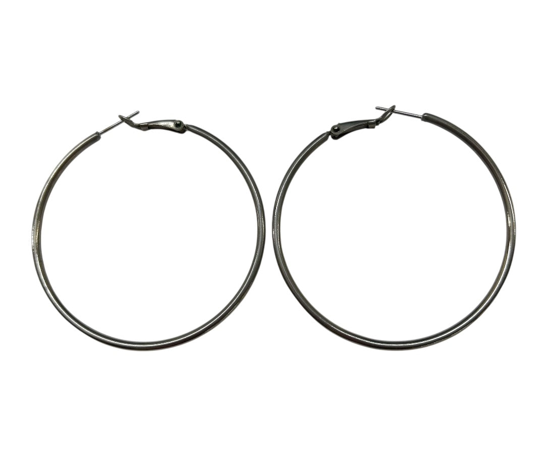 Pierced Silvertone Hoop Earrings 2 Inch Brushed Finish