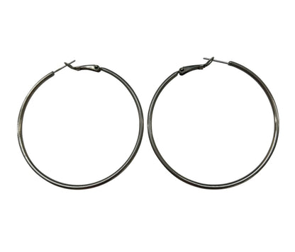 Pierced Silvertone Hoop Earrings 2 Inch Brushed Finish