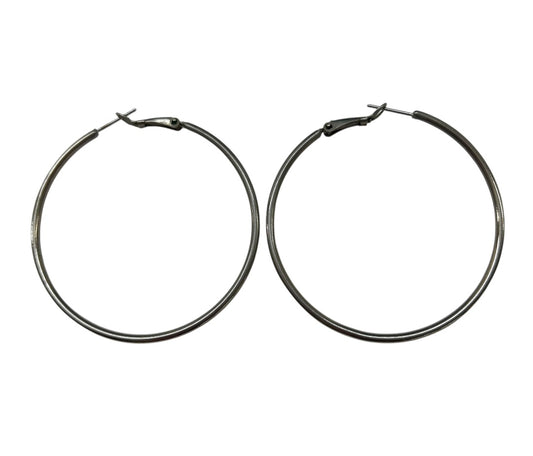 Pierced Silvertone Hoop Earrings 2 Inch Brushed Finish