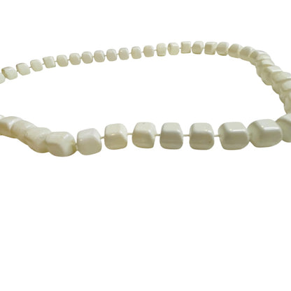 Vintage White Square Beaded Necklace 24 Inch Spring Clasp