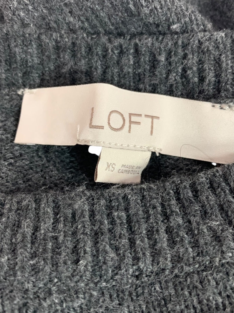 XS Loft Womens Gray Heathered Crewneck Sweater Wool Blend