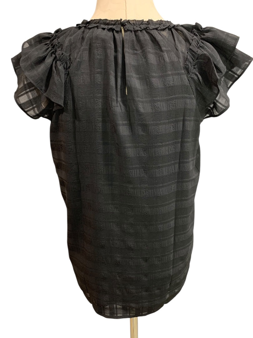 XS Loft Womens Black Short Sleeve Blouse Shirt Lined