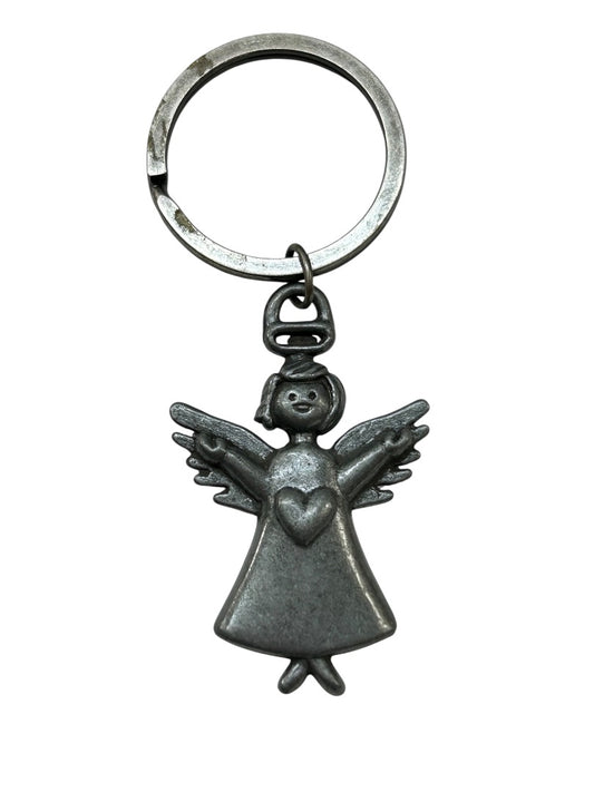 Pewter Angel Heart Keychain Key Ring Wings 3 Inch