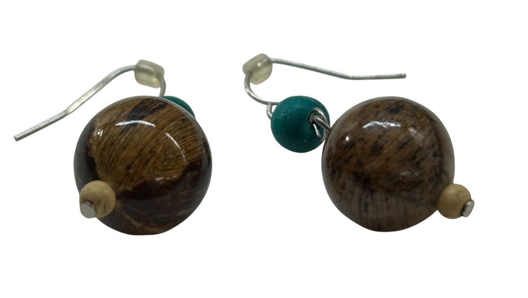 Lightweight Fish Hook Pierced Earrings Faux Turquoise Brown 1.5" Drop