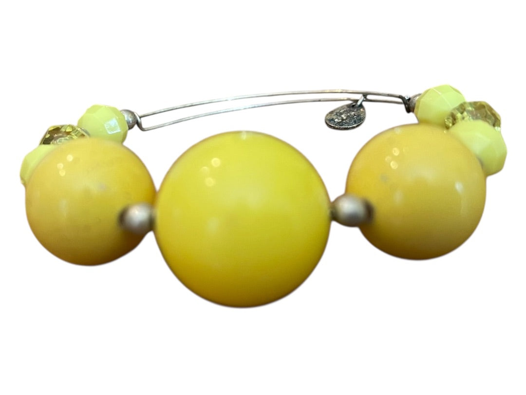 Expandable Wire Bracelet 2003 Beaded Silvertone Bracelet Yellow