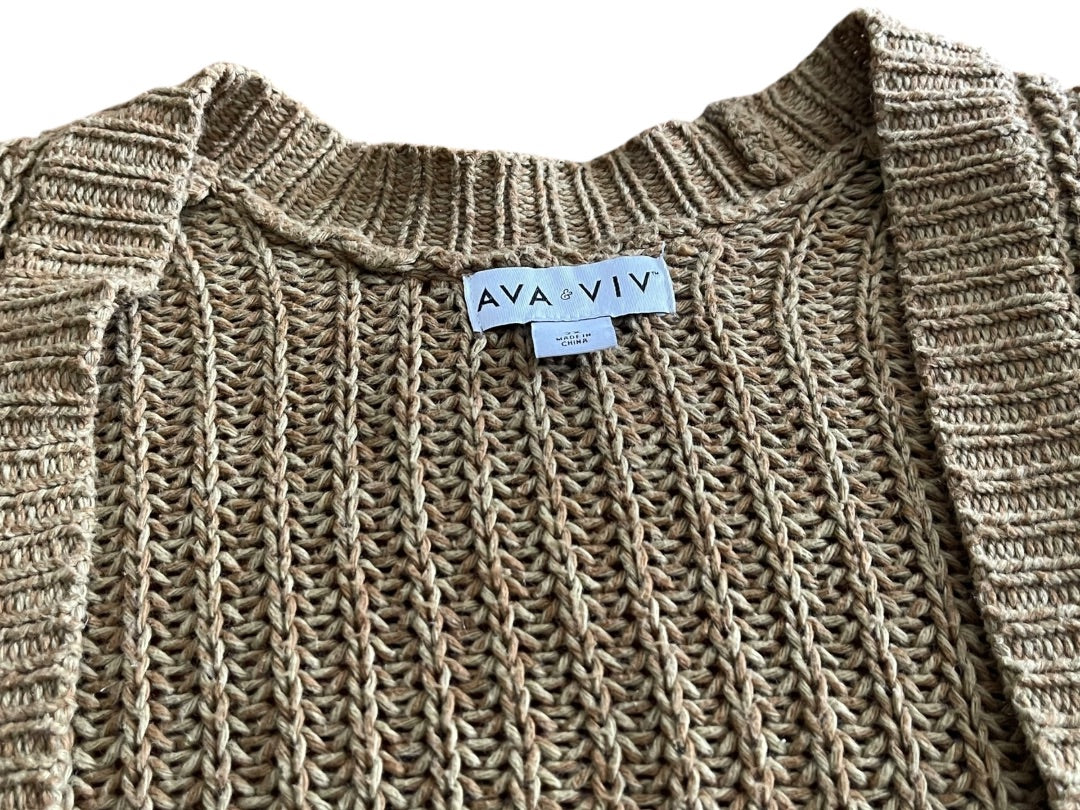 2X Ava & Viv Loose Knit Over Sized Cardigan Sweater Brown Womens Plus Size
