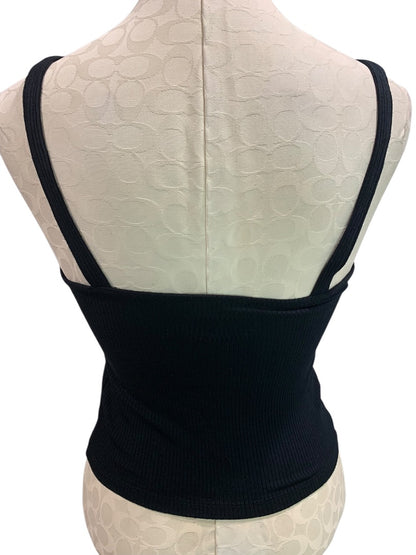 Large Forever 21 Crop Tank Top Shirt Womens Black Ribbed Tie Front